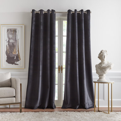 Velvet Blackout Grommet Ochre Curtain Panel Pair (Set of 2)