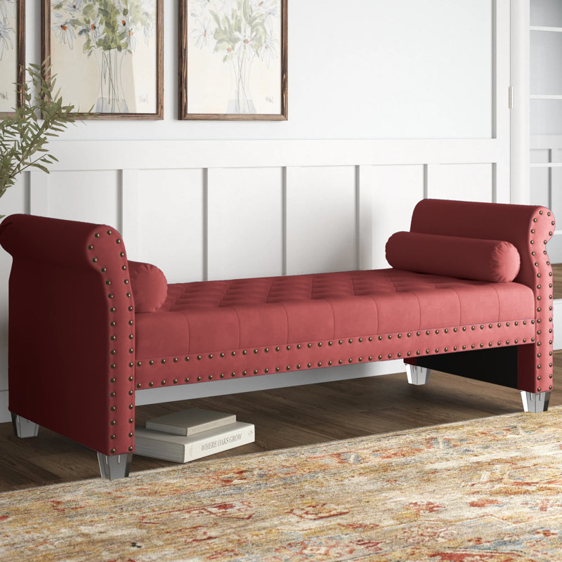 Alianny Upholstered Tufted Bench, Burgundy Velvet