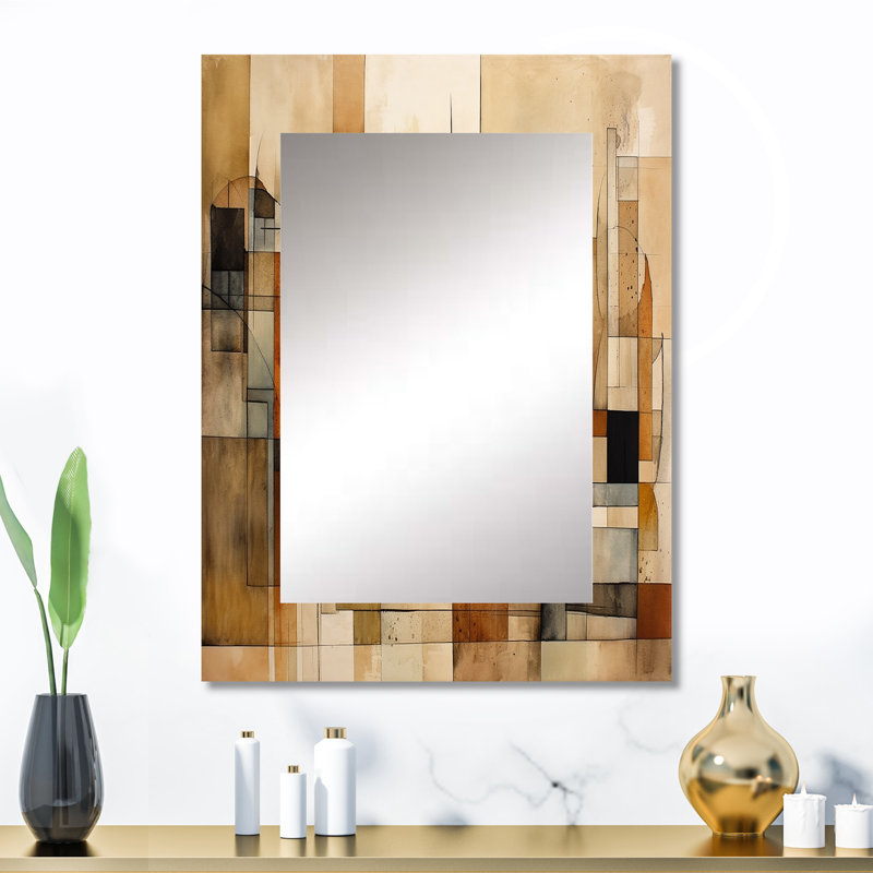 Modernist Expressions IV - miroir unique moderne Mid-Century, grand miroir mural orange, impression d'art en métal