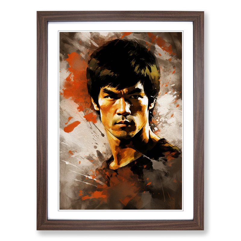 Bruce Lee Gestural - Framed Print, Walnut Framed, 46cm H x 34cm W x 2cm D