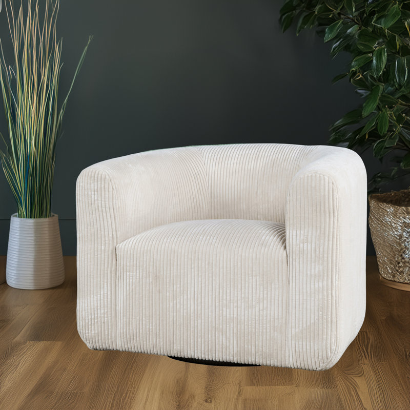 Wakenda Modern Corduroy Upholstered Curved Barrel Swivel Accent Chair, Natural