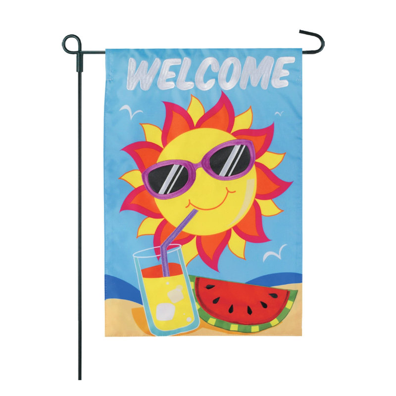 « welcome sun beach », 2 faces de 1 pi x 1 pi. drapeau de jardin
