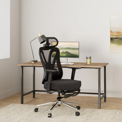Ergonomic Office Chair - Black Desk Chair With Adjustable Lumbar Support/Height, 2D Headrest, Footrest, Swivel Tilt & Comfortable Mesh (Computer Use)