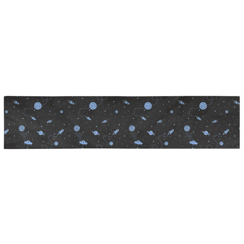Chemin de table géométrique avicia, 90 po x 16 po, Polyester, Noir / Bleu