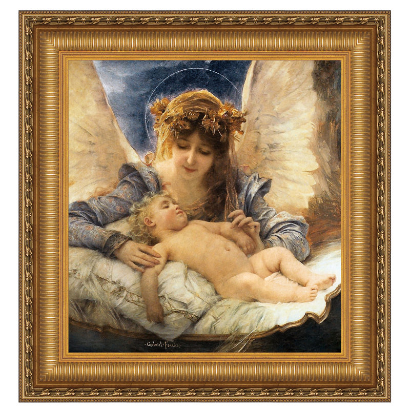 Grande Gold Framed Guardian Angel Canvas Painting