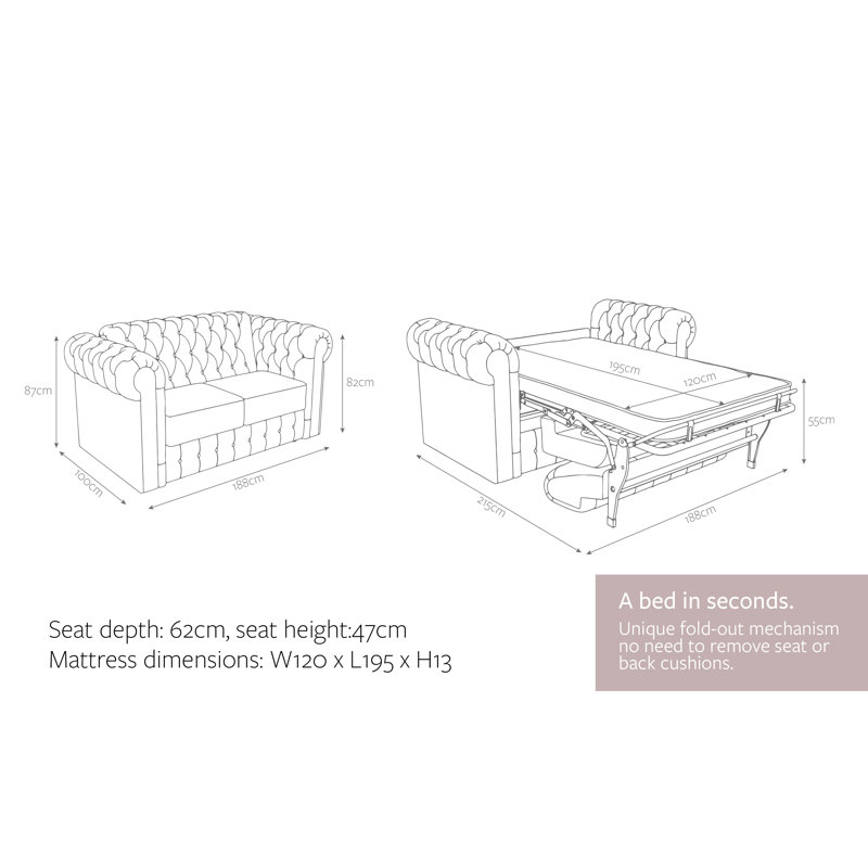 Jay-Be® Chesterfield Sofa Bed with e-Sprung™ Mattress - Two seater - Luxe Velvet, Steel