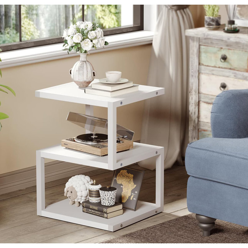 3-Tier S-Shape Small Side Table - White (Small Spaces Nightstand), White
