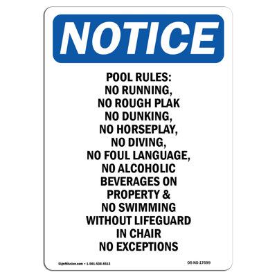 Pool Rules No Running No Rough Sign