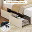 Base de lit pleine grandeur avec tête de lit tapissier réglable, lit plateforme capitonné à canal vertical avec 4 tiroirs de rangement, support à lattes en bois, aucun sommier requis, assemblage facile, blanc