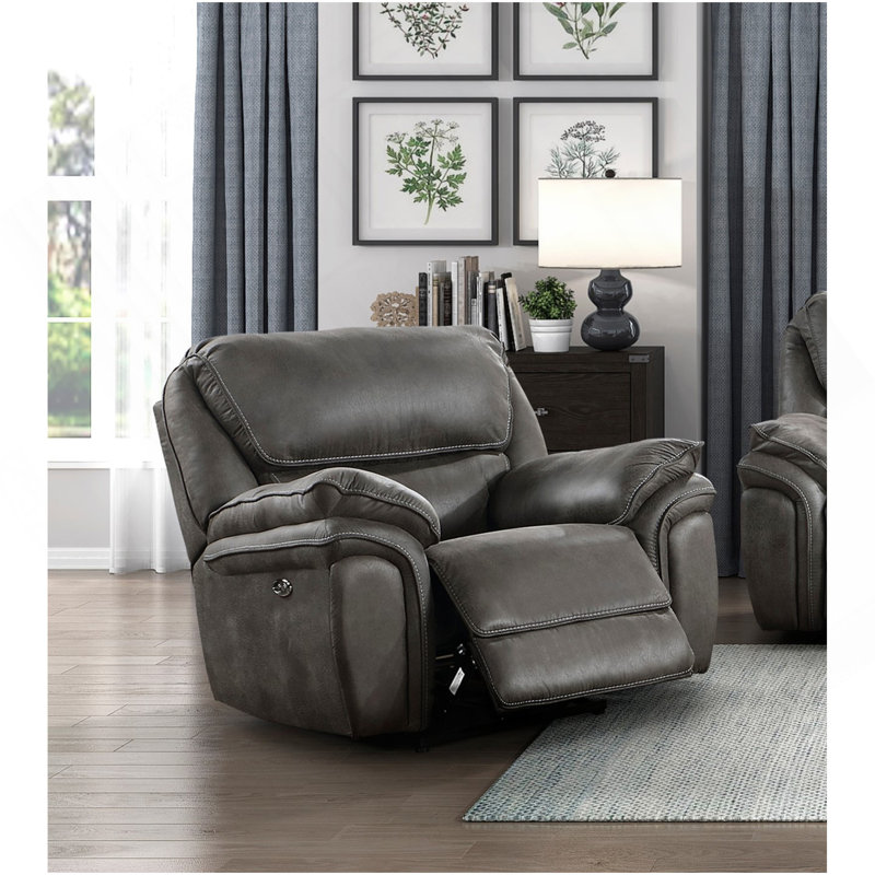 Fauteuil inclinable électrique moelleux de conception moderne de salon en microfibre grise avec port USB et cadre en bois massif 1pc