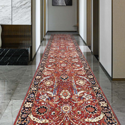Tapis rouille et bleu noué à la main de haute qualité