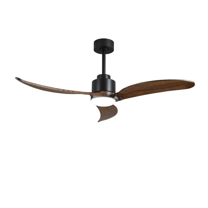 52" Ceiling Fan with Dimmable LED Light Remote Control,Quiet DC Motor 6 Speed Levels,Adjust Height( 3 PCS Rod) Reversible Ceiling Fan, for Patio Living Room, Bedroom, Office,Indoor.(Matte Black +Wood)