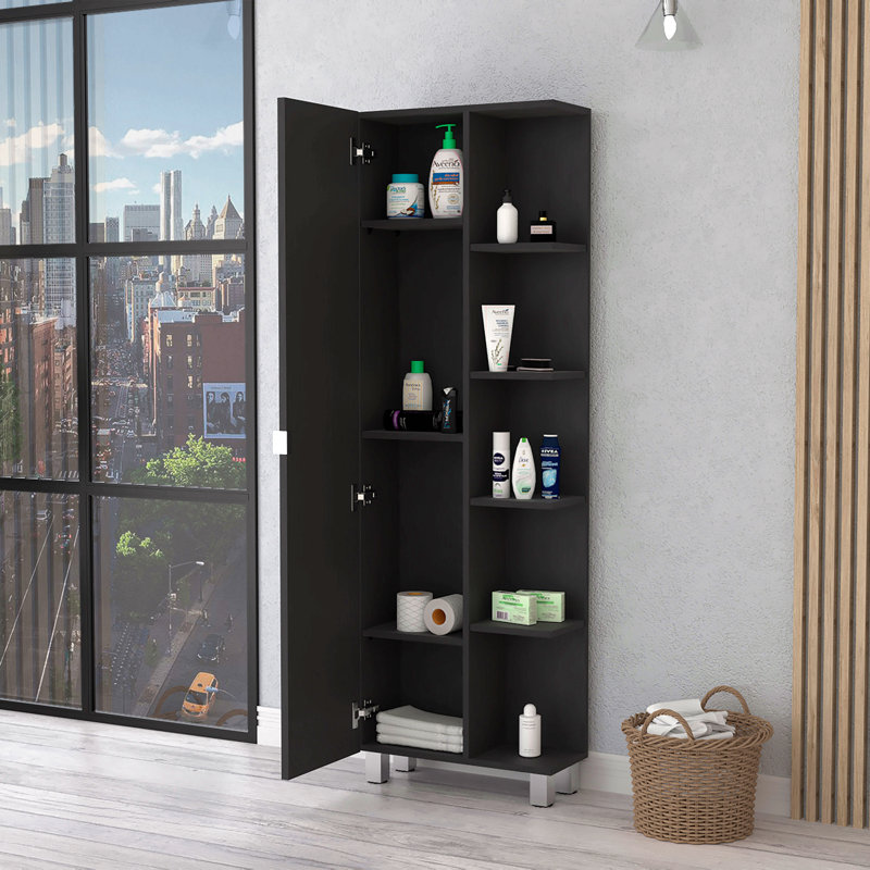 Linen Cabinet, Five Shelves, One Cabinet, Divisions, Matte Black