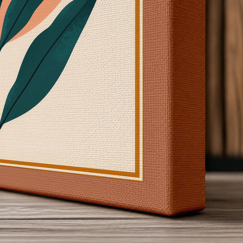 Flowering Plant Study Botanical - Wrapped Canvas, 30x20 - 76.2 x 50.8 cm, Terracotta Border