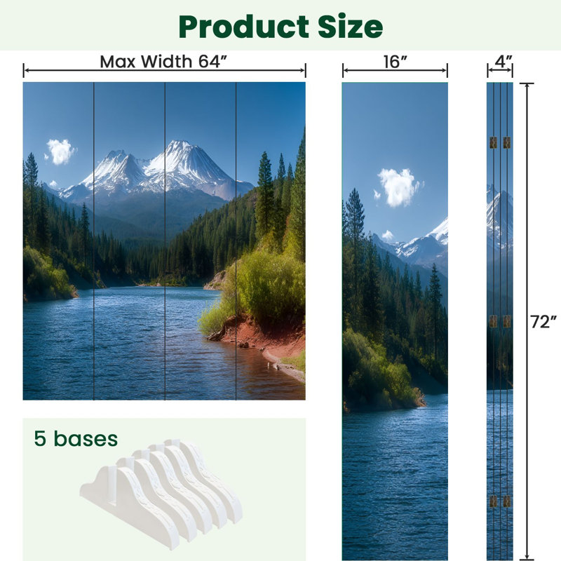 Paravent 4 panneaux à cloison pliable Royal Lake Siskiyou Mt Shasta, 4, H 71 po x l 64 po x P 1 po
