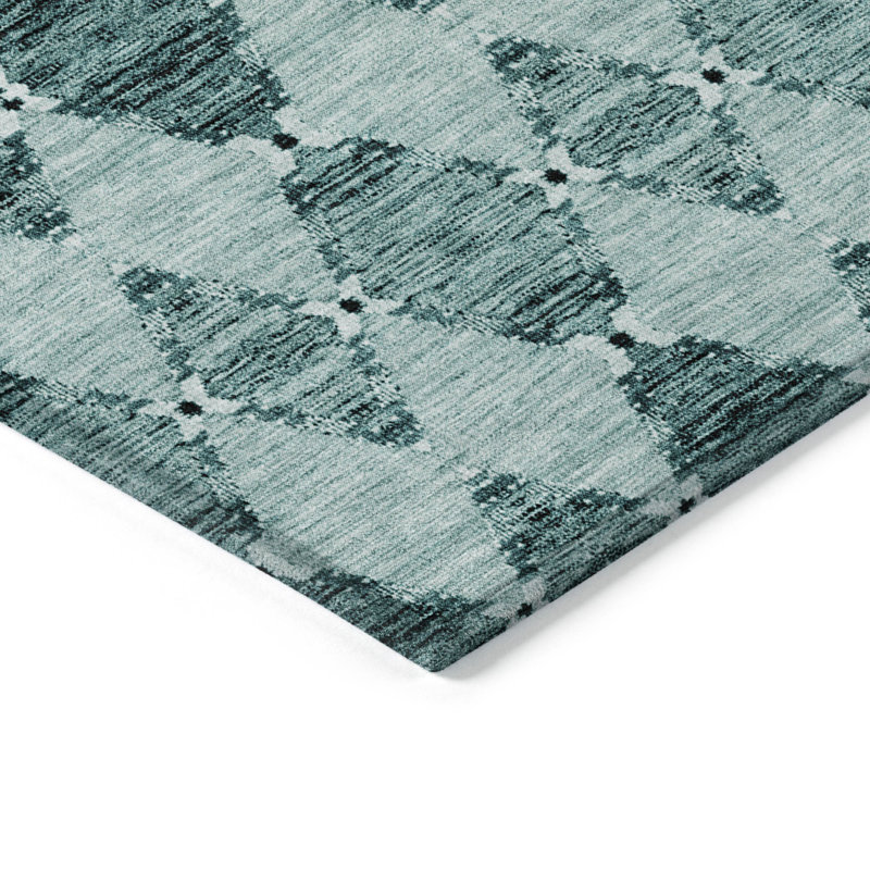 Tapis d'extérieur lavable bleu sarcelle 5 pi x 8 pi bleu turquoise et gris anthracite