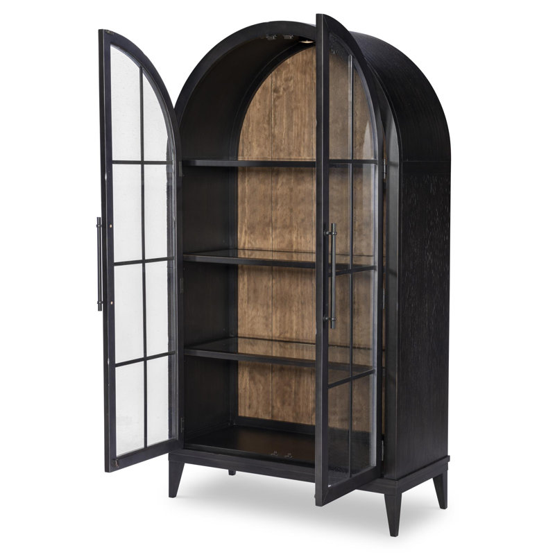 Vitrine Artisan's Place avec portes en verre bullé et éclairage (3 tablettes en verre, 1 tablette en bois)