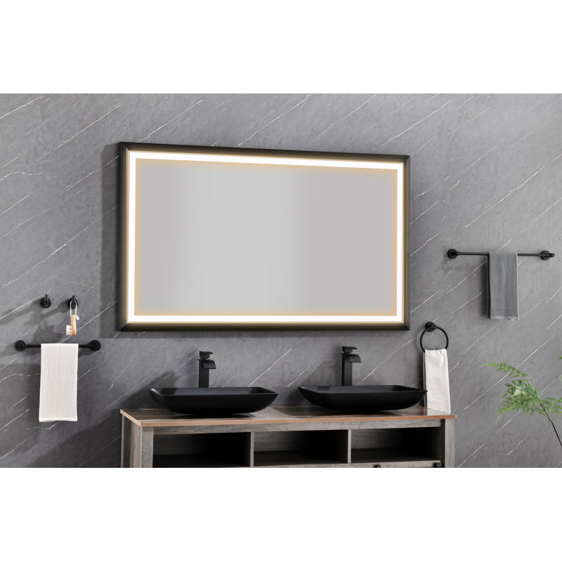 Miroir de salle de bain DEL, Noir mat, 88 po x 38 po