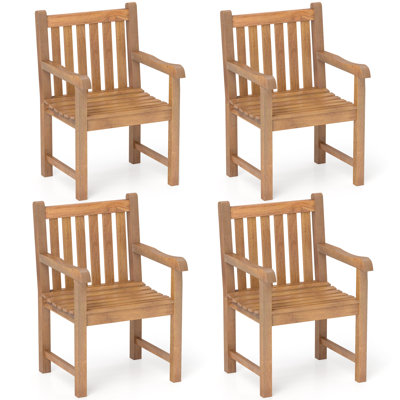 Chaise de salle à manger en bois de teck pour 4 personnes avec siège à lattes et pieds solides