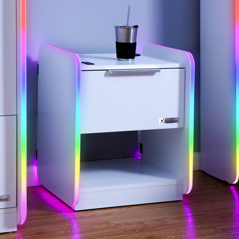 X Rocker Electra LED Bedside Side Table with Wireless Charging - Black, White
