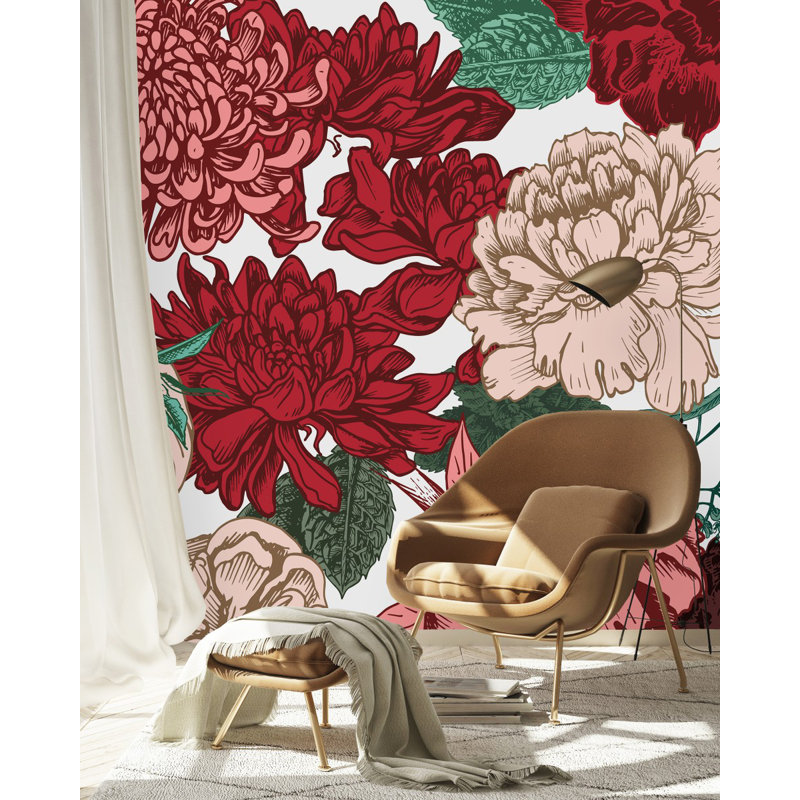 Panneau de papier peint floral pré-collé, L 8,33 pi x l 100 po