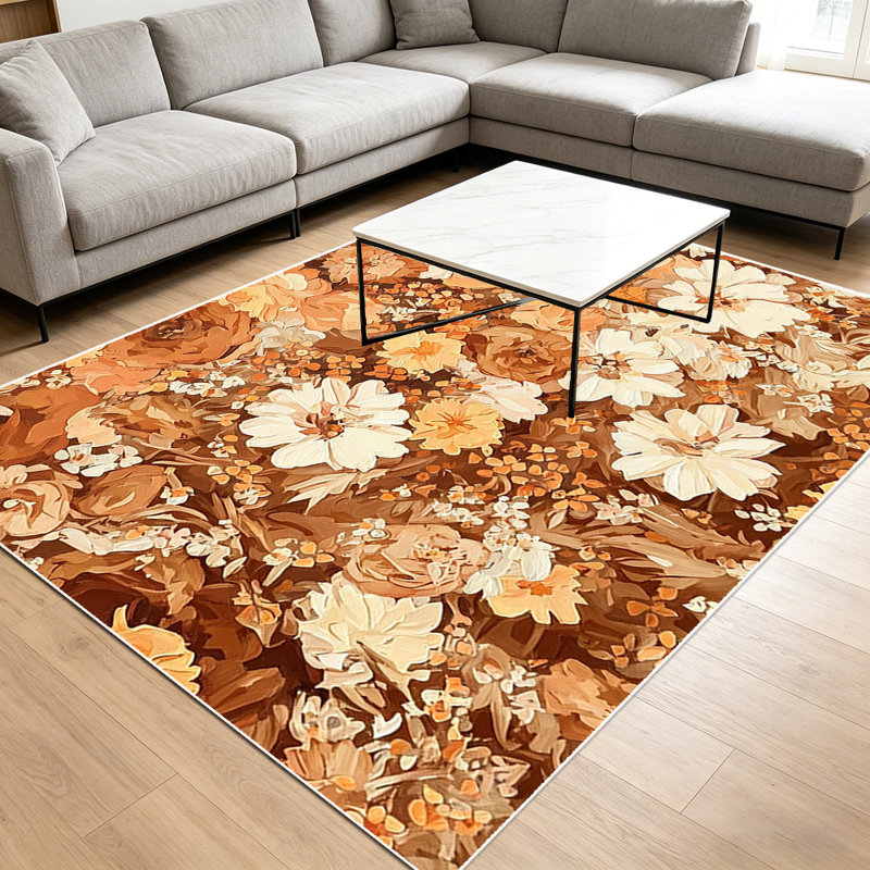 1PC Vintage Warm Tone Dried Wild Floral Bohemian area rugs, Soft and Comfortable, easy-to-maintain, machine washable Indoor floor mat, suitable for living room, bedroom, dining area, entryway, back patio, sunroom, balcony, Home Decor, Outdoor Decor.