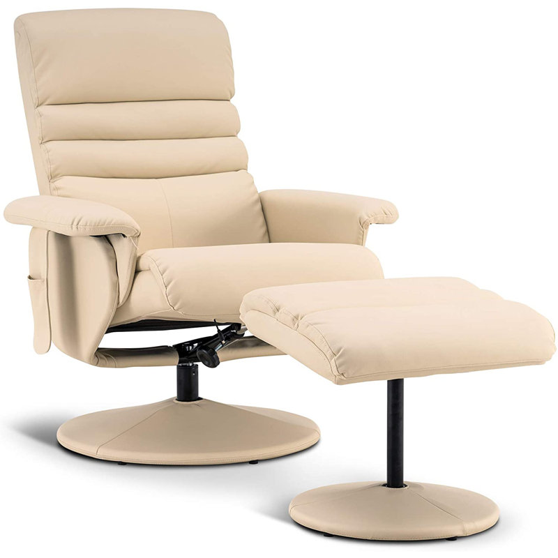 Faux Leather Swivel Recliner, White Faux Leather