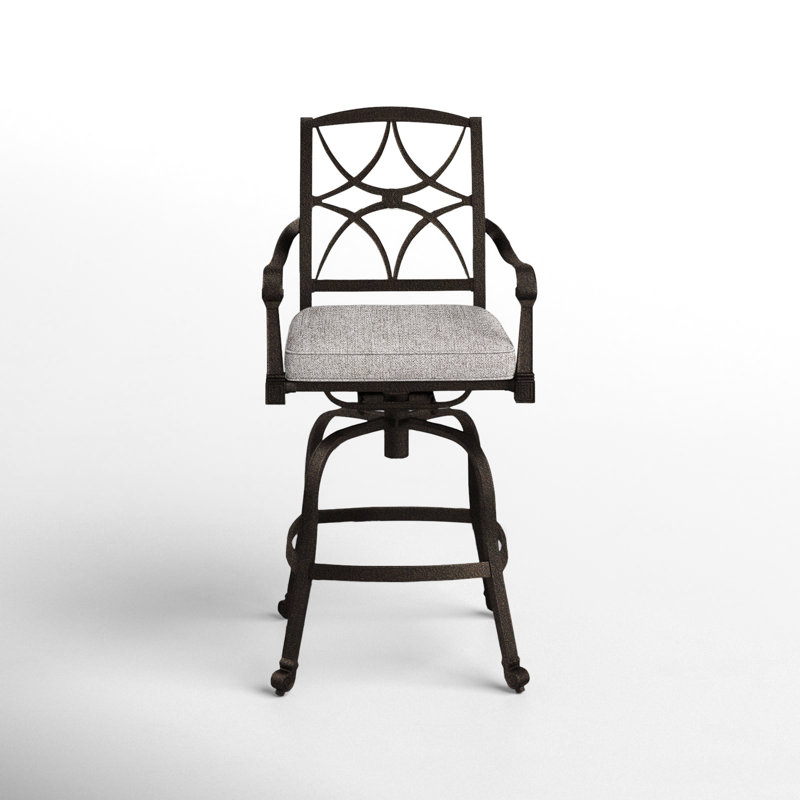 Wiltshire Outdoor Swivel Bar Stool, 30.25", Spectrum Denim Sunbrella® Plainweave, Chestnut Brown