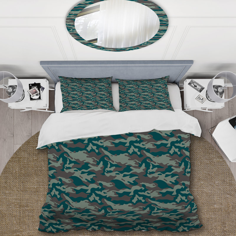 Camouflage vert - ensemble de housse de couette abstrait - microfibre de polyester