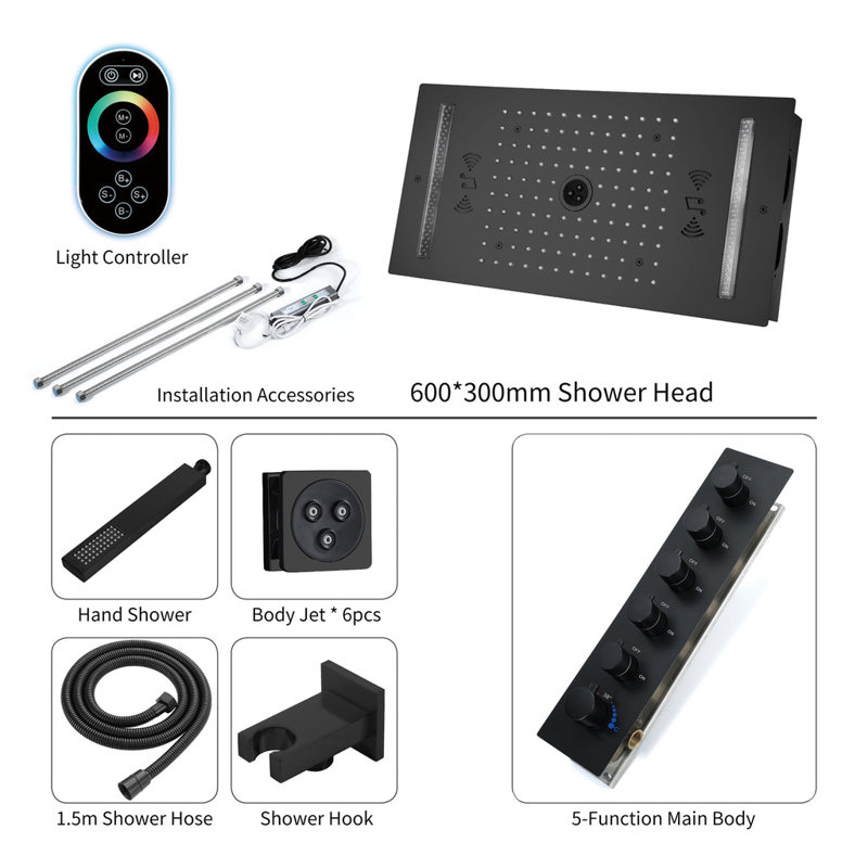 Thermostatic All-In-One Kit with Rough in-Valve, Matte Black