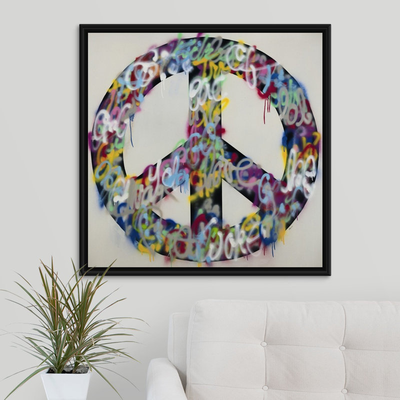 " Peace By Peace " by Sydney Edmunds Painting Print, Black Floater Frame, 31.7" H x 31.7" W x 1.75" D