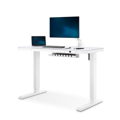 Vetra Glass Standing Desk with USB C Chargers and Cable Management Tray