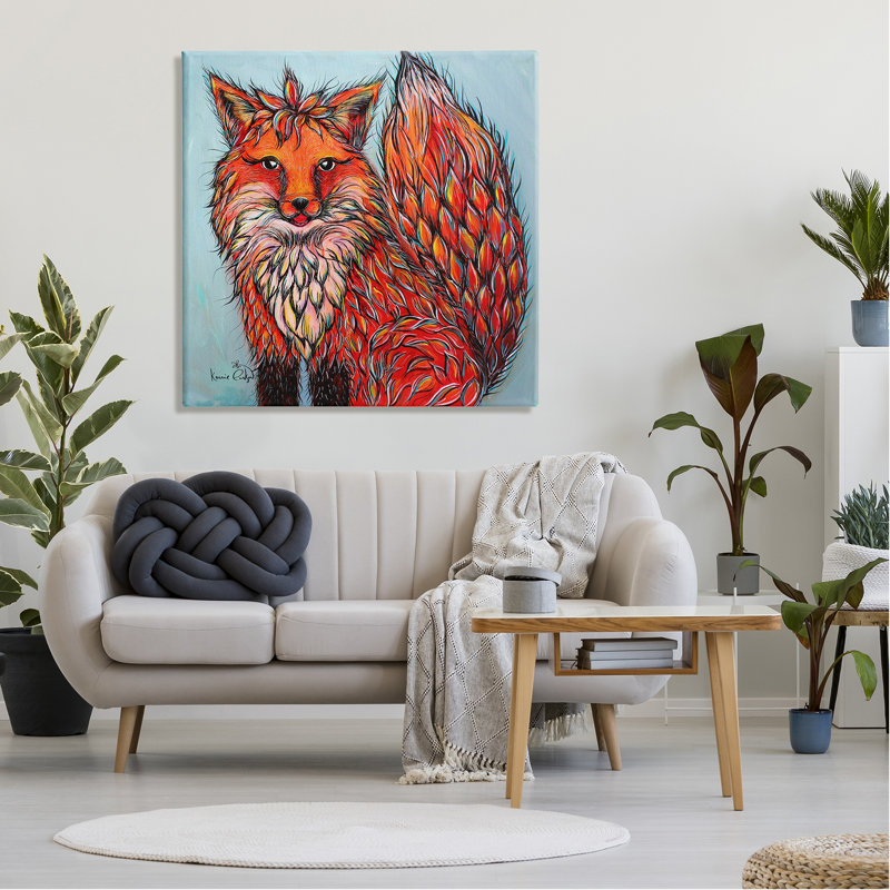 Art moderne sur toile tendue surdimensionné avec renard roux moderne par Karrie Evenson, H 36 po x l 36 po x P 1,5 po