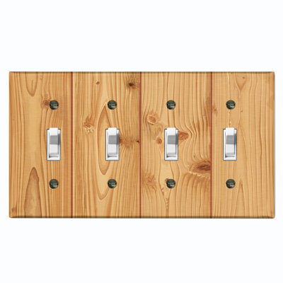 Biege Wood Print Nature Themed 4 - Gang Toggle Light Switch Standard Wall Plate