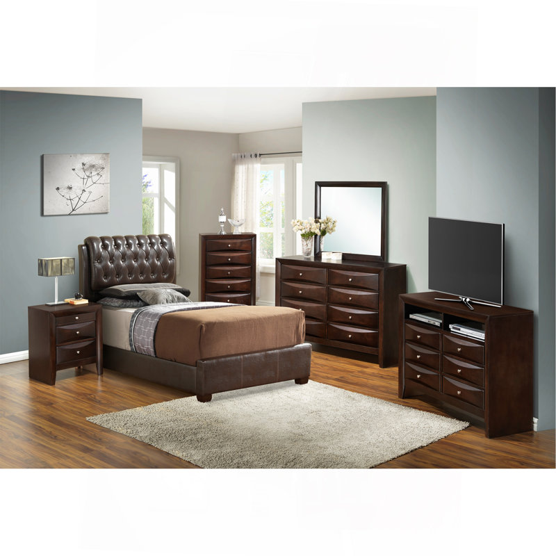 Élégant lit simple contemporain brun foncé