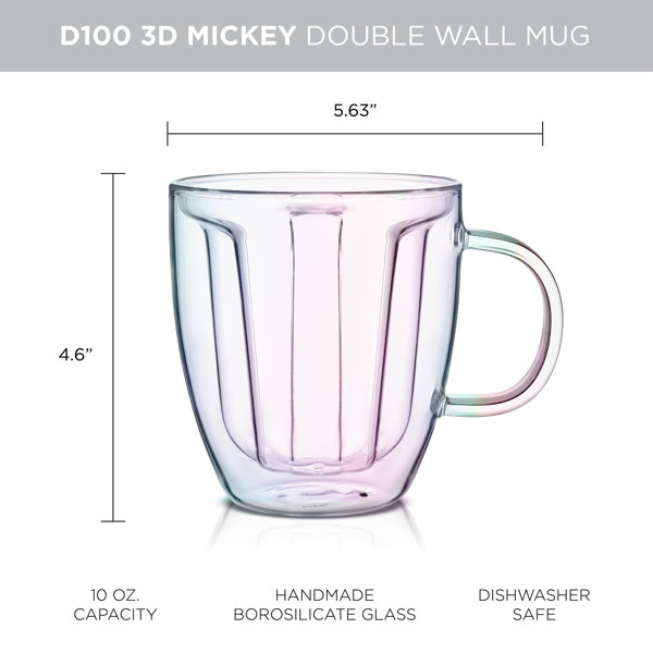 JoyJolt Disney Mickey Mickey 3D Shaped Double Wall Coffee Tea Mugs - 10 oz  - Set of 2 