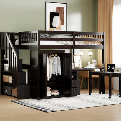 & Teens Loft Bed With Stairs, Bookshelf, Drawers, Desk Wardrobe In - Long-Lasting Space For And Versatile Bedroom Fixture