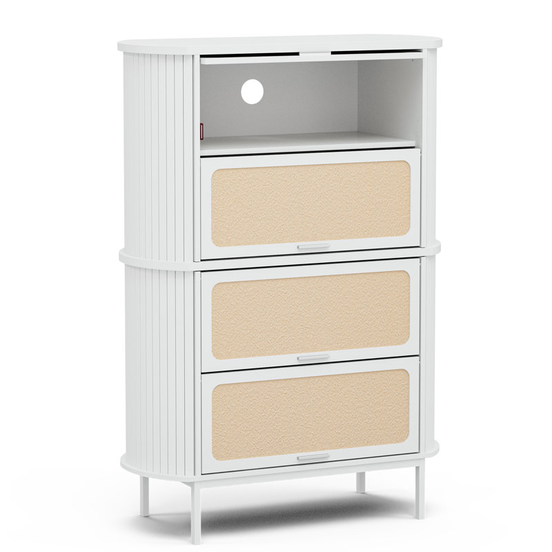 Armoire de rangement pour chaussures Natural Rattan, Blanc