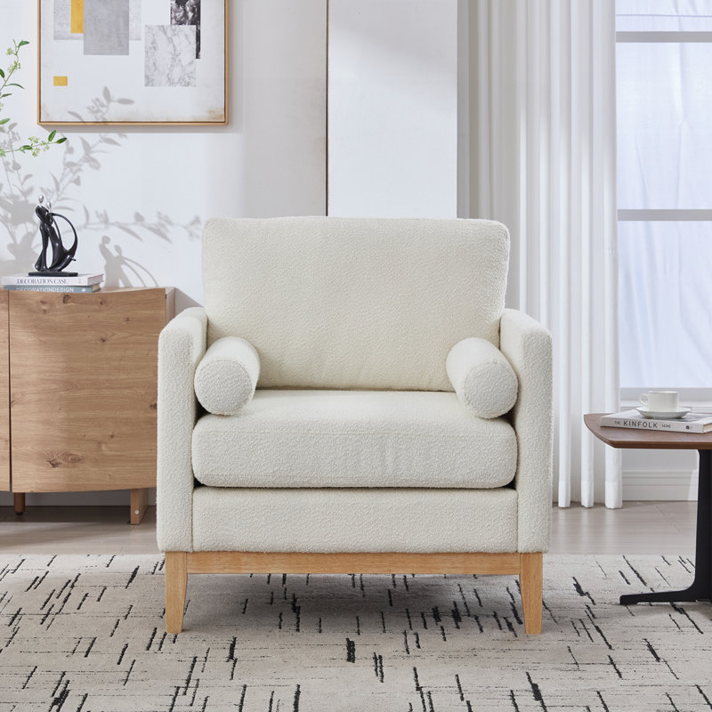 Fauteuil d'appoint 35,4 po, Ivoire - Pied naturel