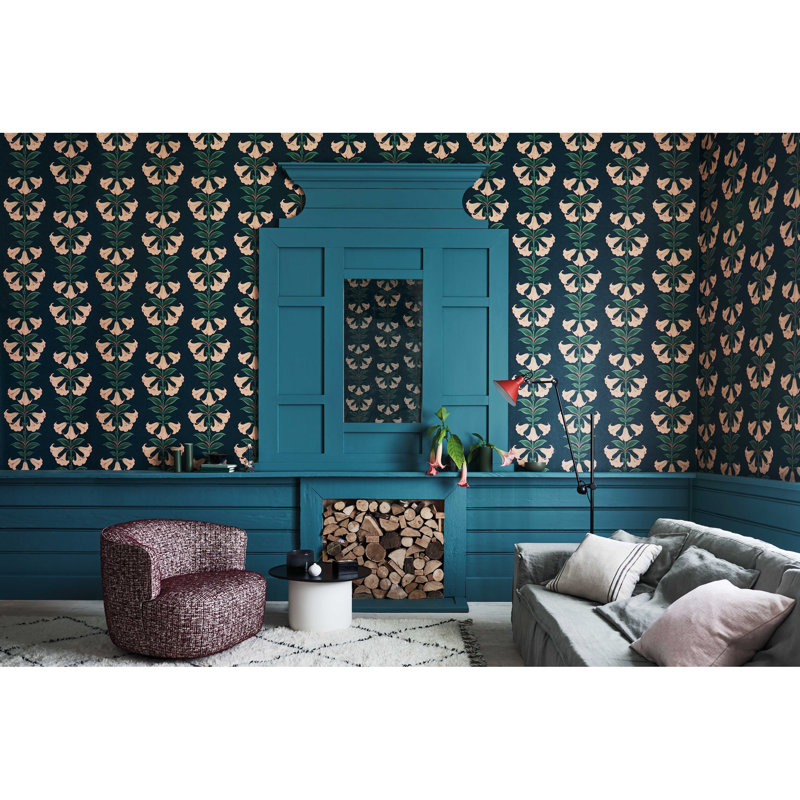 Seville Floral Wallpaper Roll, Green/Beige/Black