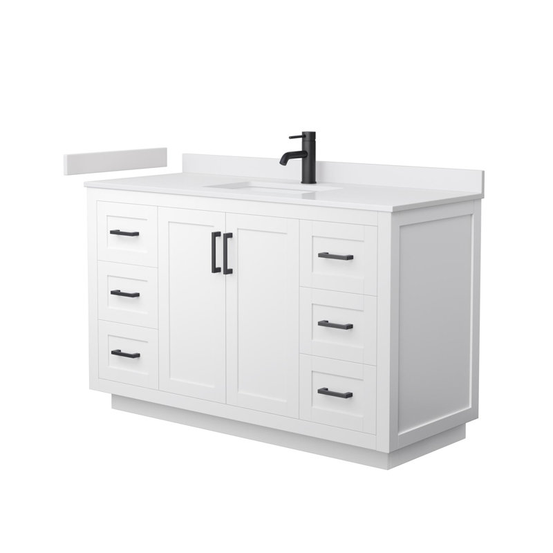 Ensemble de meuble-lavabo simple 54 po avec plateau en marbre de culture Miranda, Noir mat, Blanc, Marbre de culture blanc