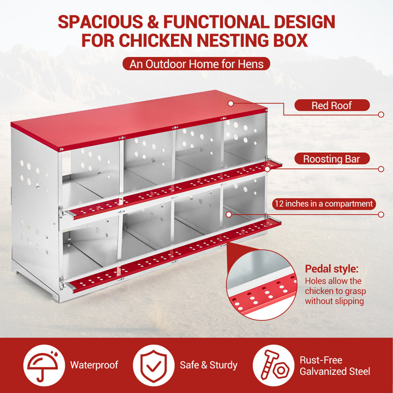 10-Compartment Metal Chicken Nesting Box – Roll-Away Heavy Duty Egg Collection with Large Vented Holes for Chickens, Hens, Ducks