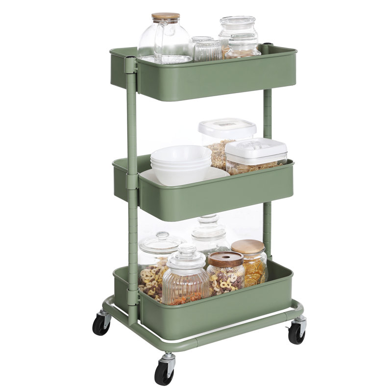 3-Tier Storage Trolley, Rolling Cart, Kitchen Storage Cart With Height Adjustable Shelves, Utility Cart With 2 Brakes, Easy Assembly, For Bathroom, Kitchen, Office