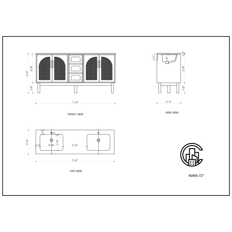 Nara 72" W Double Vanity, Yellow