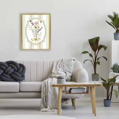 Wildflowers Bouquet Classic Stripes Floating Frame, design by Adonna Ebrahimi