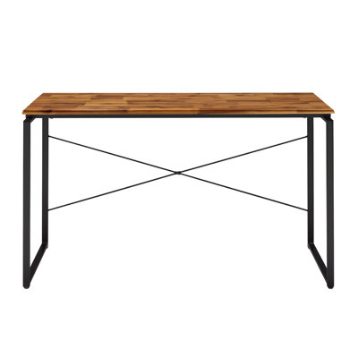 Bureau rectangulaire de style industriel en chêne et noir, plateau en bois massif 18 mm, structure en métal, version Kd, pour espaces de bureau, profondeur 45,75 po, largeur 22,54 po, hauteur de bureau 27,94