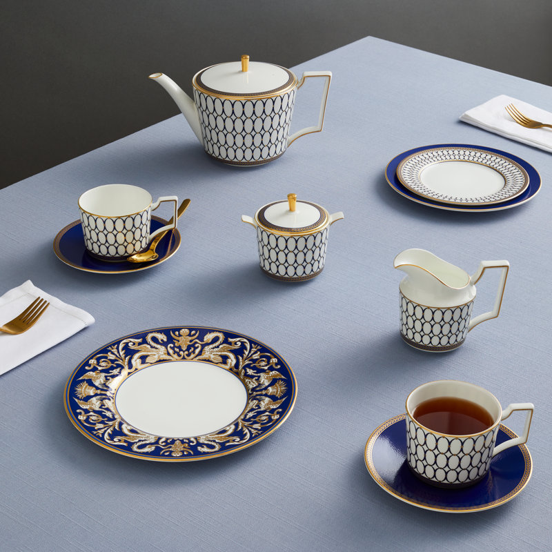 Navy and Gold Geometric Fine Bone China Sugar Bowl