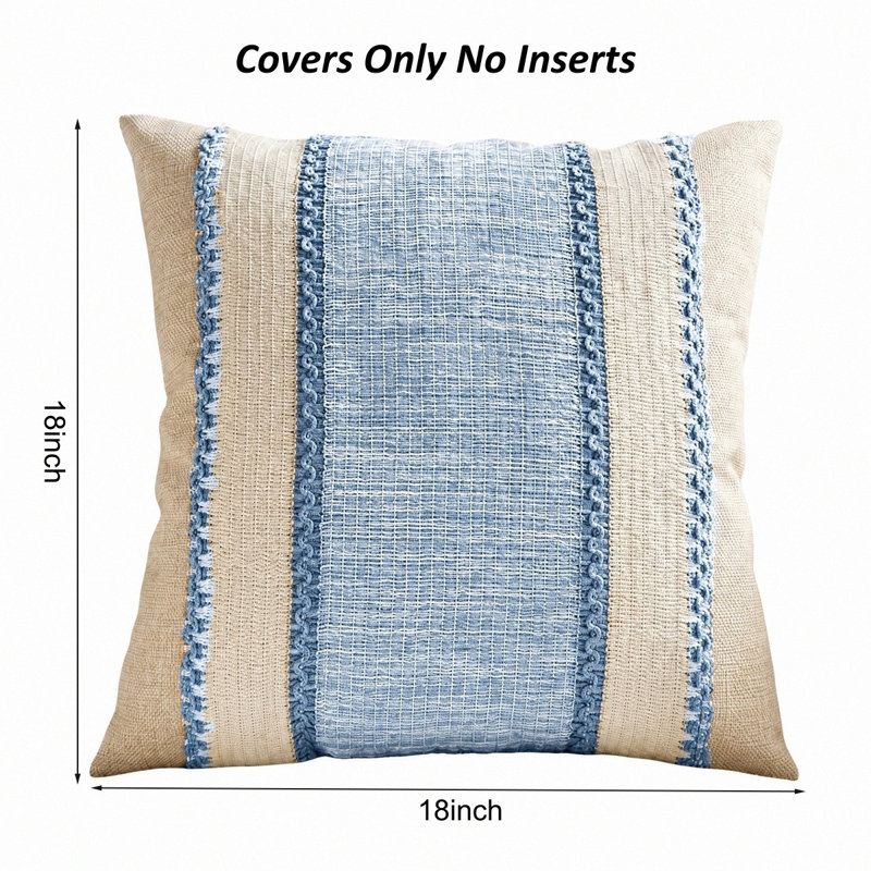 Housses de coussin décoratives à rayures bohèmes 18 x 18 pouces, Blue Striped