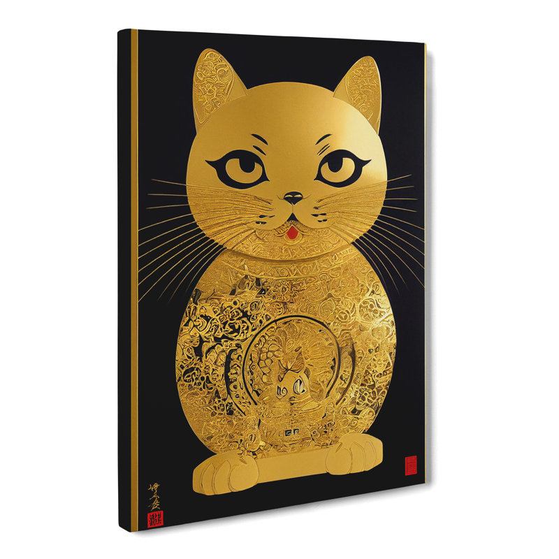 Maneki Neko Gold Cat - Wrapped Canvas, 76cm H x 50cm W x 3cm D