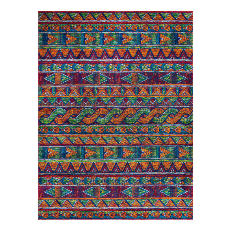 Equan Geometric Machine Made Polypropylene Indoor / Outdoor Area Rug in Red/Green/Navy, Rectangle 9' x 12'